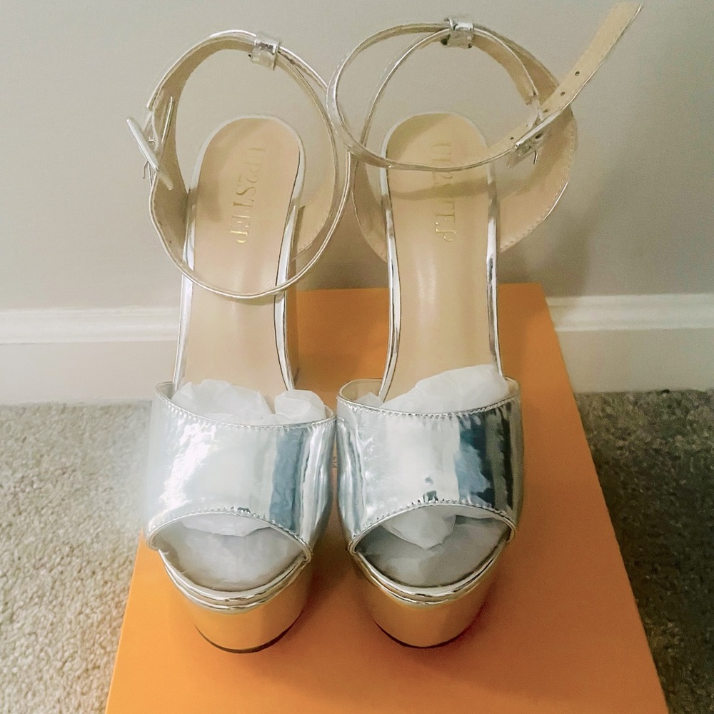 Amz Silver Platform Heels View 2